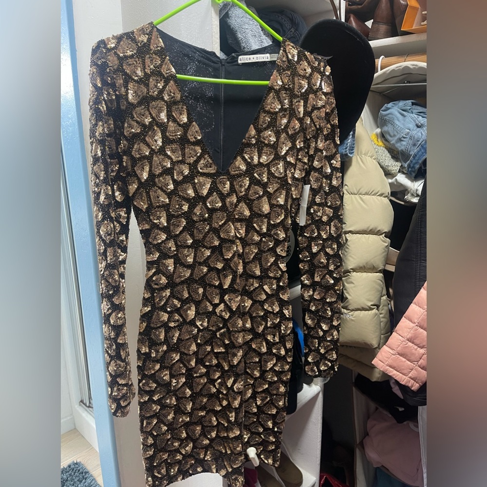 Alice + Olivia Sequin Long Sleeve Dress Size 0